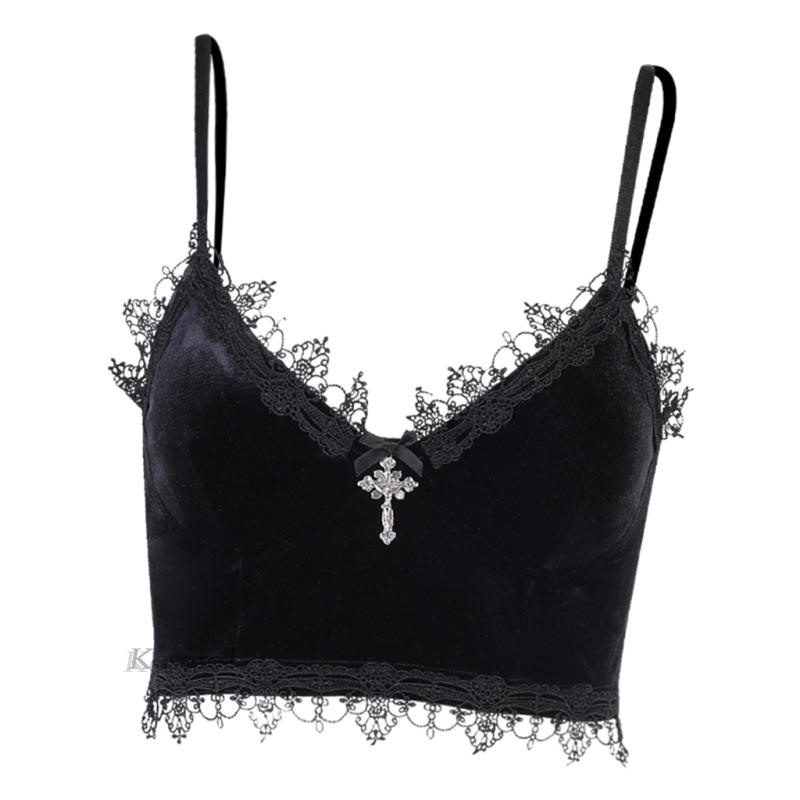 Áo Croptop phối ren hoa phong cách Gothic