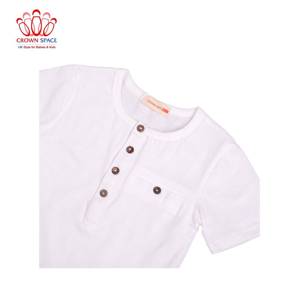 Áo sơ mi bé trai màu trắng/xanh navy/xanh dương Crown Kids Fashion T-Shirt CKBSGC2190701 cho bé 3-9 tuổi size 3-9