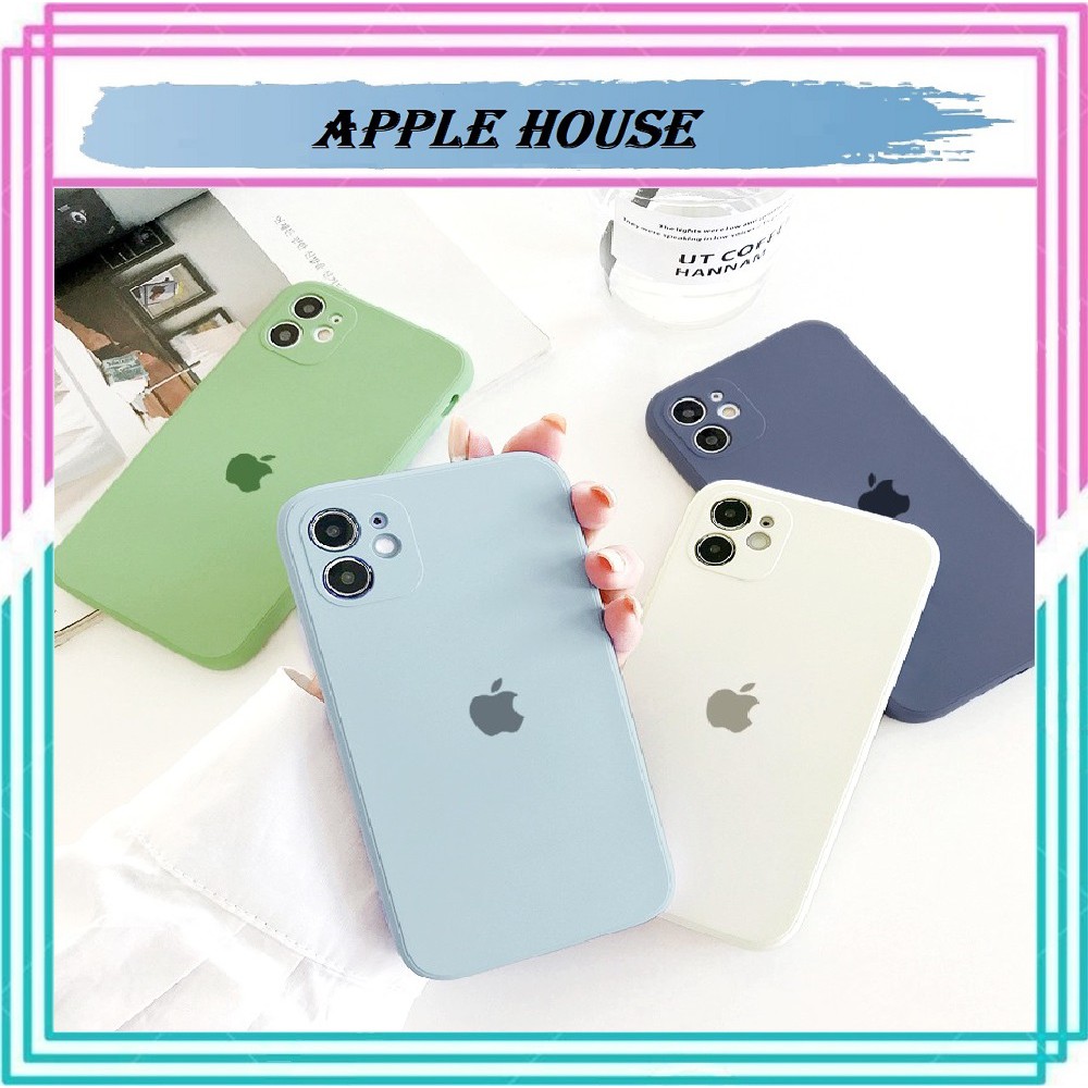 Ốp lưng Logo táo lót nỉ 4 màu cạnh vuông cho Iphone 7 Đến 12 Promax-Apple House