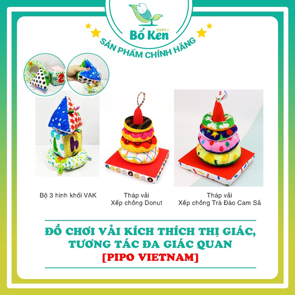 Đồ chơi vải - Bộ 3 hình khối VAK – Kích thích giác quan, tương tác - Tập Tummy Time Cho Trẻ [PiPo Viet Nam]