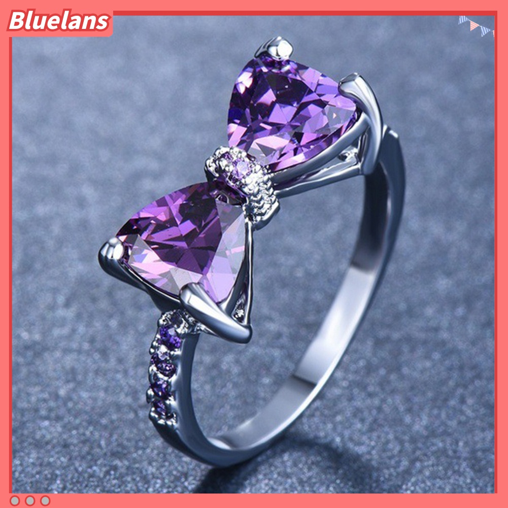 Nhẫn Đính Hôn Hình Nơ Đính Đá Thạch Anh Tím Nhân Tạo