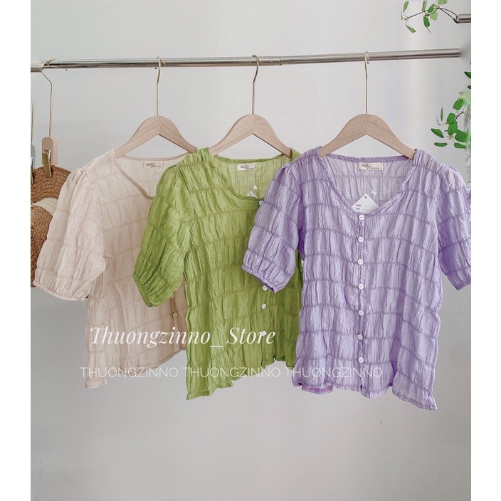 [Ảnh thật/Video]Áo sơ mi China Nhún Lụa cúc ngực tiểu thư nhẹ nhàng Áo sơ mi cổ V chất lụa nhăn