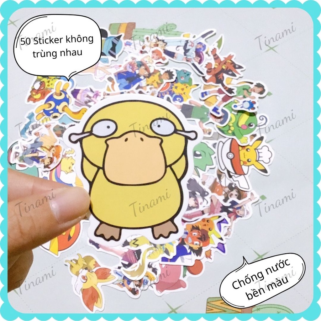 Bộ 50 Sticker Pokemon pikachu dễ thương hình dán chống nước dùng làm quà tặng, trang trí