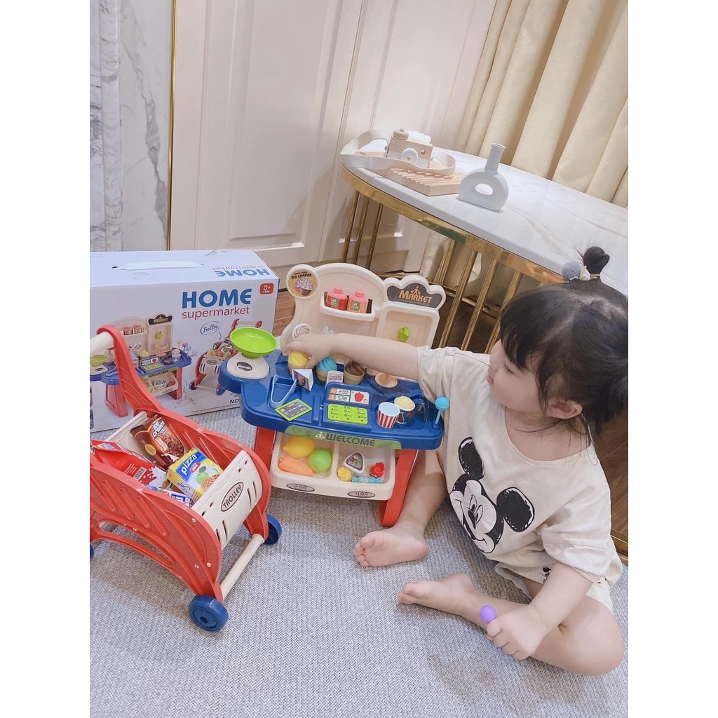 Đồ chơi bán hàng siêu thị, quầy kem kèm xe đẩy tiện lợi hiệu ứng âm thanh cho bé,đồ chơi nhập vai,đồ chơi cho bé