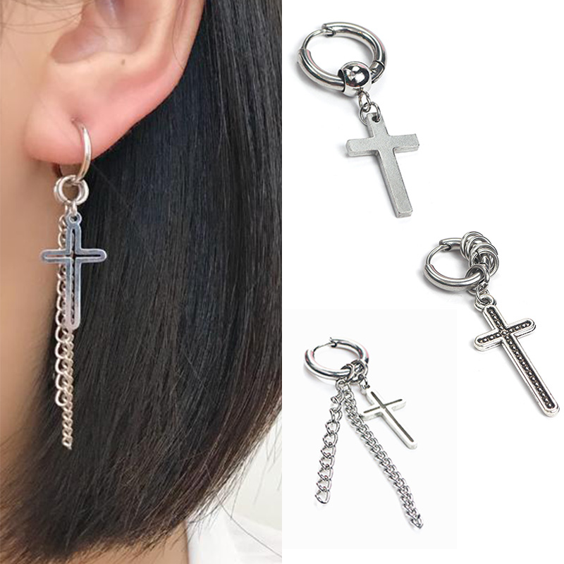 Gmai Khuyên Tai Dạng Vòng Đơn Mặt Thánh Giá Rỗng Đơn Giản Bằng Thép Không Gỉ Thời Trang Âu Mỹ Cá Tính Dành Cho Nam Và Nữ