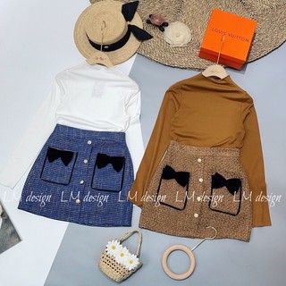 Set áo len chân váy dạ nơ hot hit( kèm ảnh thật shop chụp)