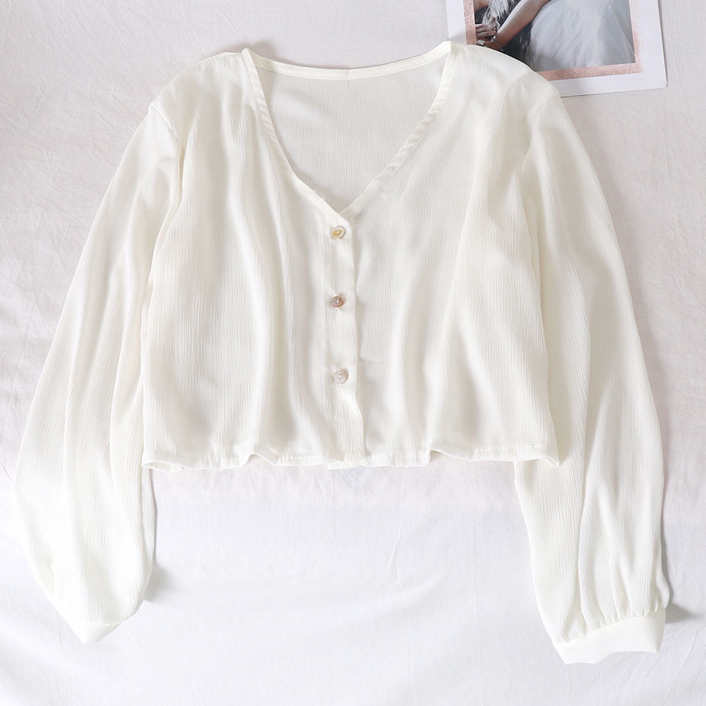 Áo khoác Cardigan ngắn vải Chiffon mỏng chống nắng thiết kế dễ thương cho nữ