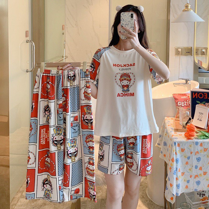 [SẴN]SET ĐỒ MẶC Ở NHÀ 3 MÓN, ĐỒ NGỦ QUẦN NGẮN VÀ LỬNG QUẢNG CHÂU, HỌA TIẾT DỄ THƯƠNG, THOÁNG MÁT, THOẢI MÁI | BigBuy360 - bigbuy360.vn