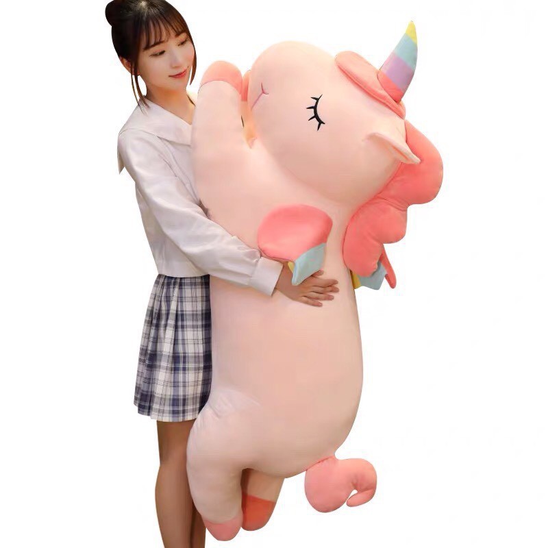 Gấu bông unicorn Size 50cm - 80cm- 1m- 1m2- thú bông ngựa Pony 1 sừng - kỳ lân , chất liệu vải co giãn 4 chiều