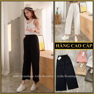 Quần ống rộng đũi xước cạp chun madela cao cấp