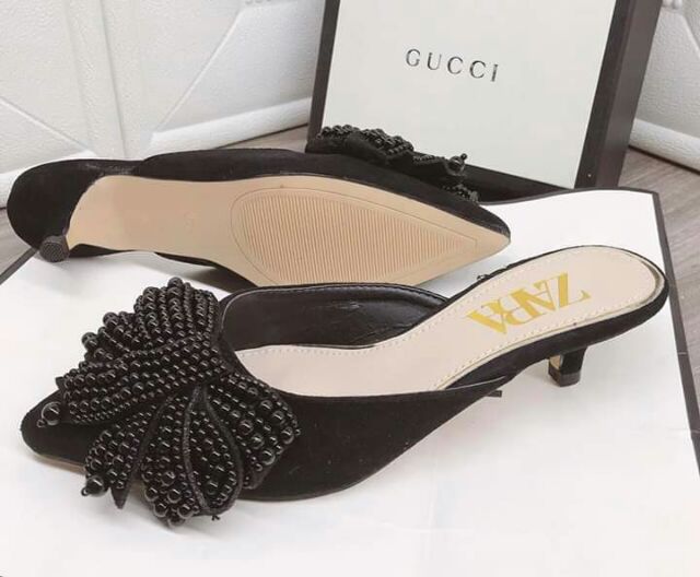 Guốc sục cao gót đính nơ 3cm
