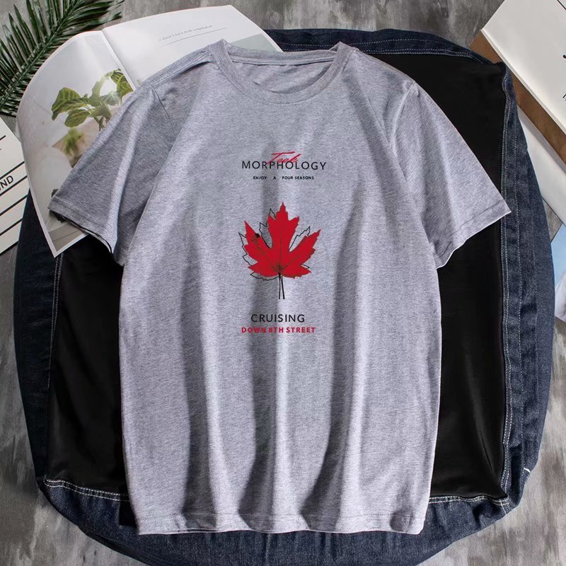 Fashionable young men's short-sleeved maple leaf print t-shirt