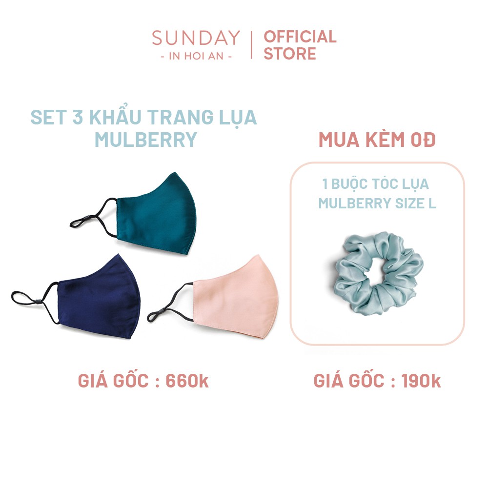 Set 3 Khẩu Trang SUNDAY Lụa Mulberry 100% Cao Cấp Chống Lão Hóa Và Dưỡng Da | Set Of 3 SUNDAY Mulberry Silk Face Mask