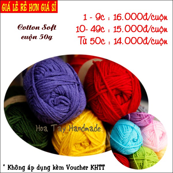 Len Cotton Soft đan móc nón mũ, khăn, thú bông, bảng màu từ 46 đến