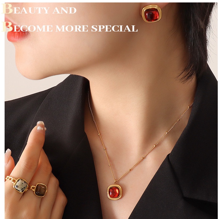 Bộ Trang Sức Dây Chuyền Hoặc Bông Tai Đá Pha Lê Nhân Tạo Titan Ko Đen TT 4394