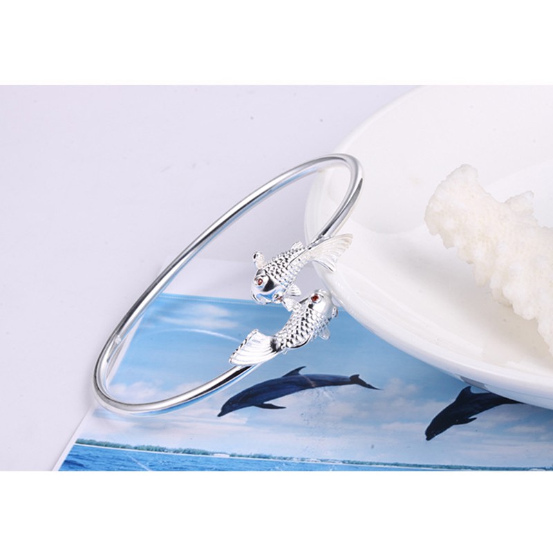 925 vòng tay bạc nguyên chất cho phụ nữ đôi cá vàng vòng tay đồ trang sức cổ điển