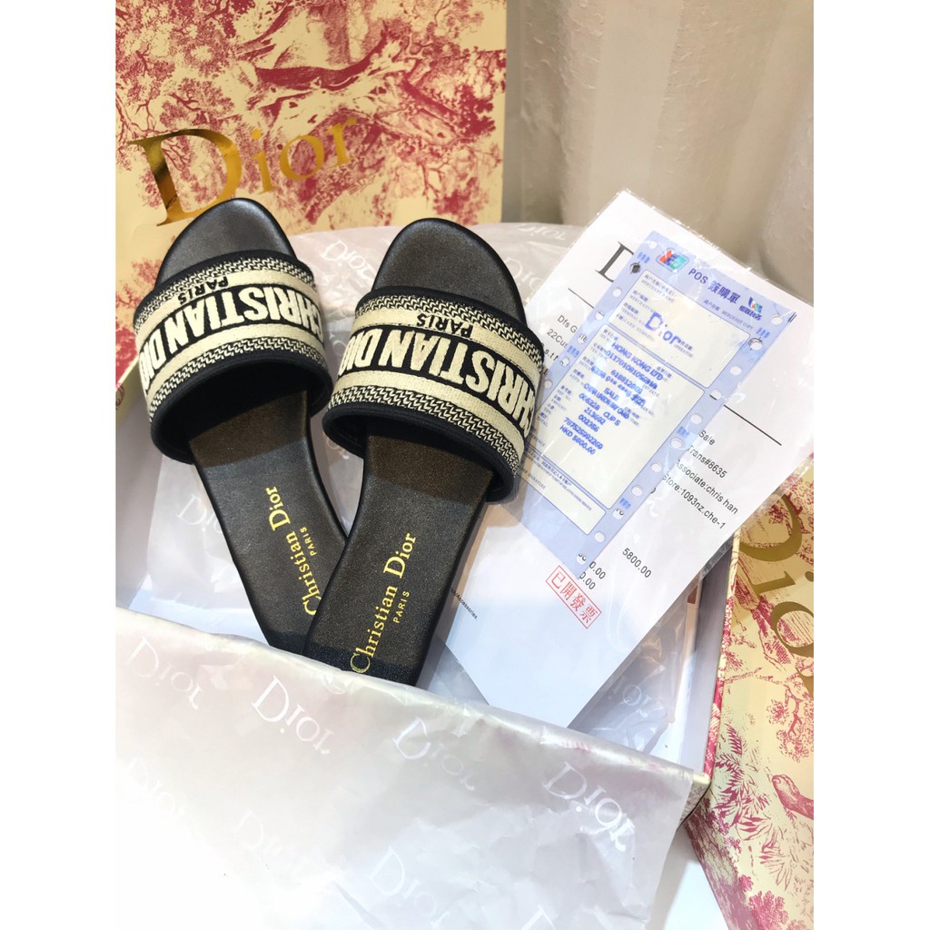 No box Giày Sandal Trượt Vải Canvas Thêu Họa Tiết Thời Trang Xuân Hè Mới