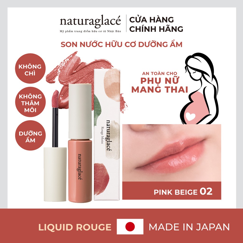 Son kem hữu cơ naturaglacé Liquid Rouge dưỡng ẩm mềm môi, Màu 02 - Pink Beige, 5.2g