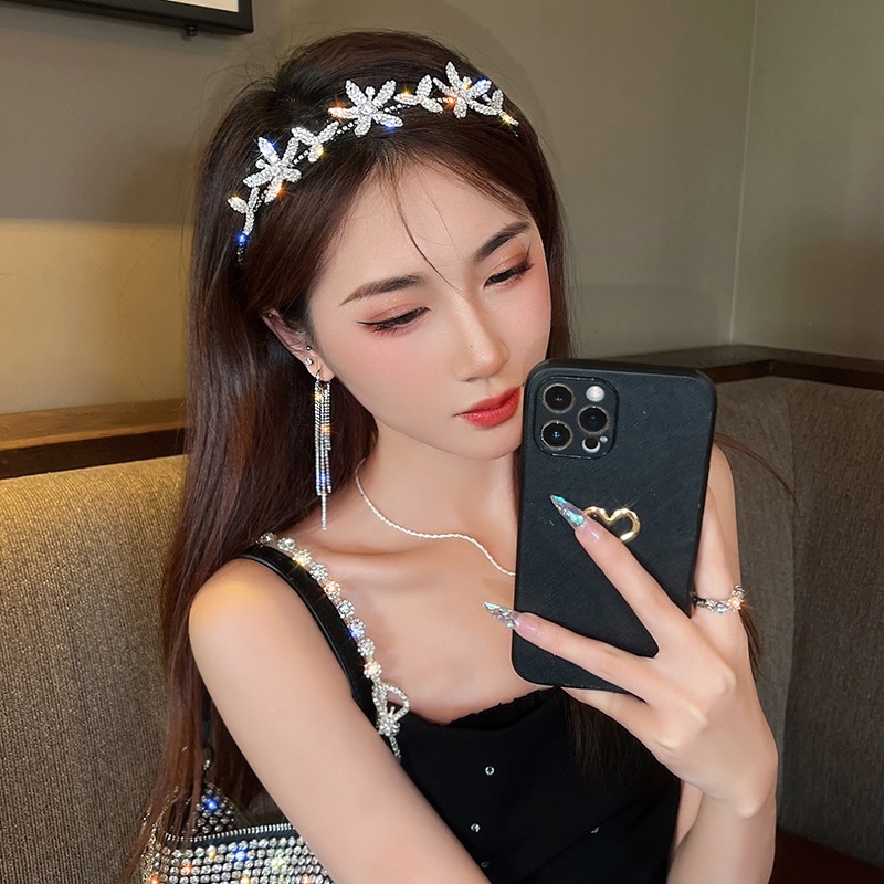 Băng đô cài tóc đính hoa kim cương giả nhiều màu sắc