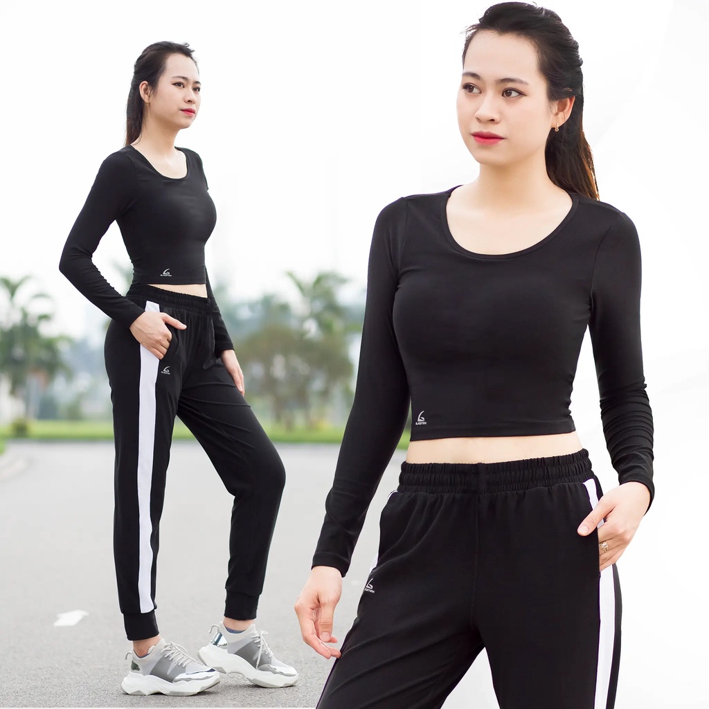 Bộ đồ thể thao Gladimax Jogger Phối Trắng & Croptop Dài tay tập Gym, yoga, zumba,..