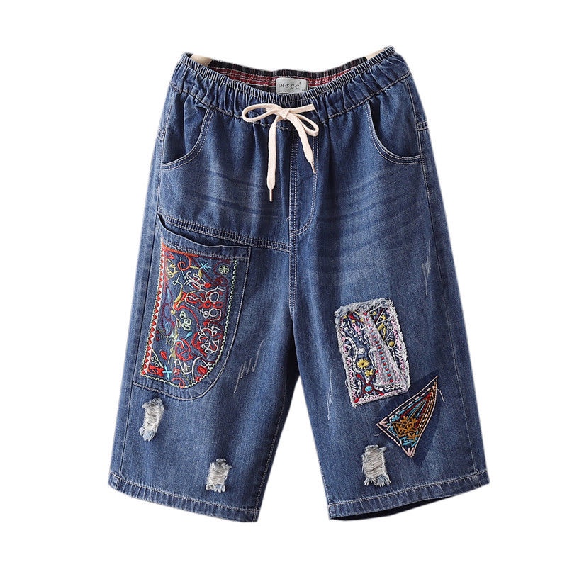 Quần Short Denim Mỏng Dáng Rộng Lưng Cao Thêu Họa Tiết Thời Trang Mùa Hè Hàng Mới Dành Cho Bạn Nữ 2022