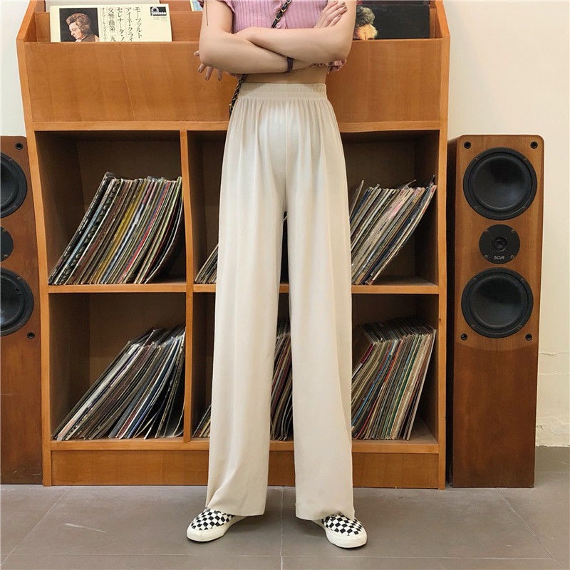 Hot Sale Ice silk wide-leg pants women spring and autumn high waist drape black loose summer thin mopping casual straight trousers