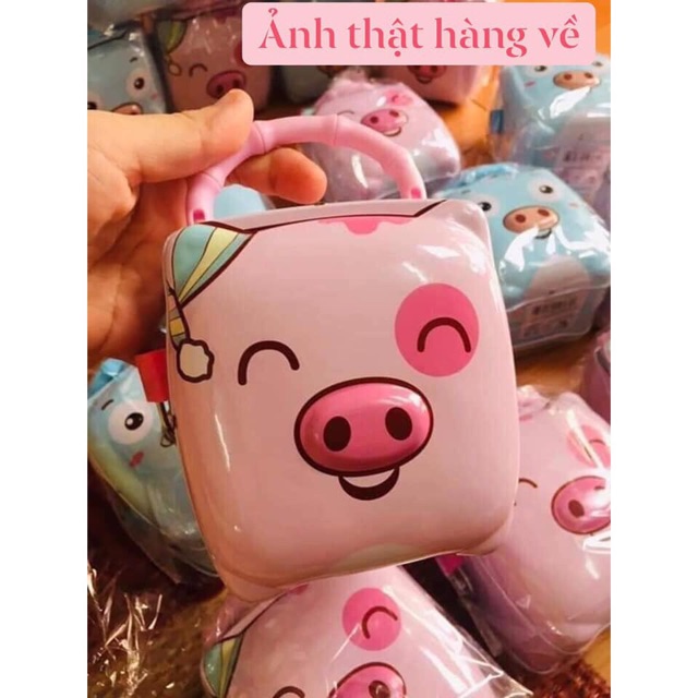 Heo két sắt tiết kiệm mini có khoá cho bé
