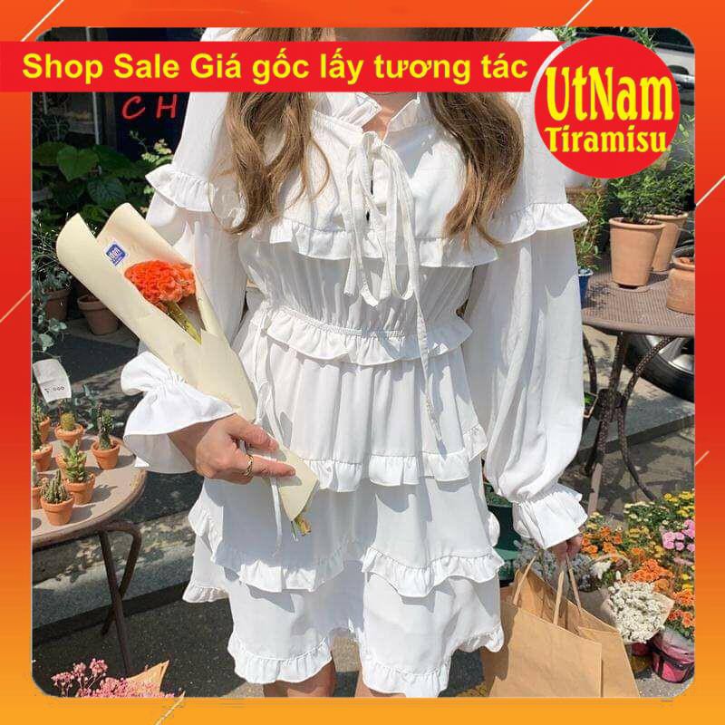 (Ảnh thật + video shop tự quay) Váy Viền Bèo Nữ 🦋 Đầm Nữ Buộc Nơ Viền Tầng hai màu đen, trắng  Vintage giá rẻ | BigBuy360 - bigbuy360.vn