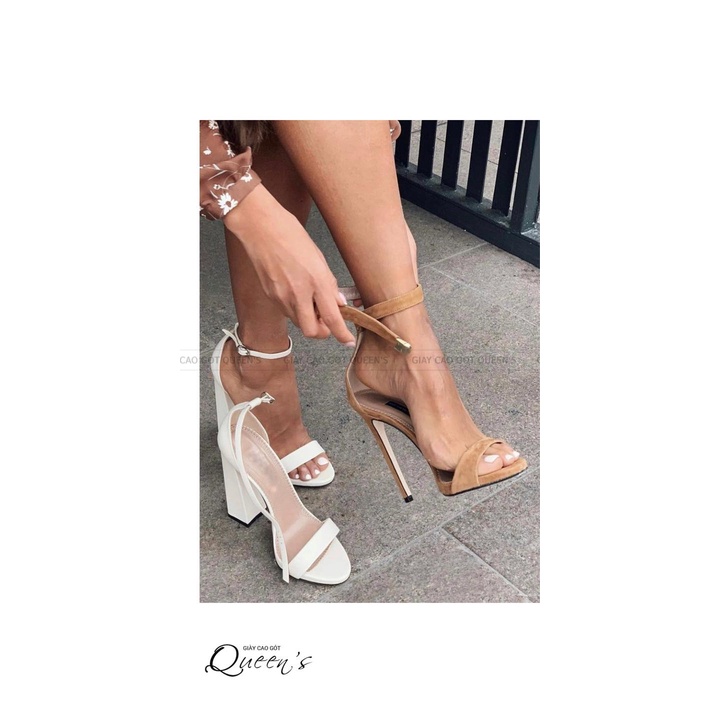 Giày Cao Gót Sandal Đế Vuông Màu Trắng Da Lì Cực Êm Chân Sang Chảnh Cho Nữ Êm Ái Cao 7-9-11 Phân Công Sở Bảo Hành 1 Năm