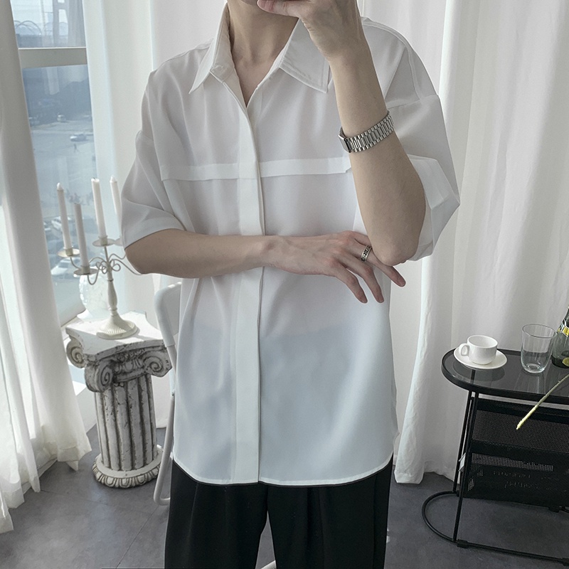 Áo Thun Polo Tay Ngắn Dáng Rộng Màu Trắng Trơn Thời Trang Phong Cách Hàn Quốc Cho Nam