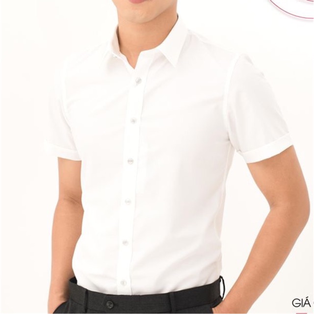 Áo sơ mi nam Cộc Tay Trắng dáng body Hàn Quốc không nhăn, Áo sơ mi nam Ngắn Tay Trắng