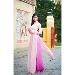 Áo dài lụa hồng kèm quần