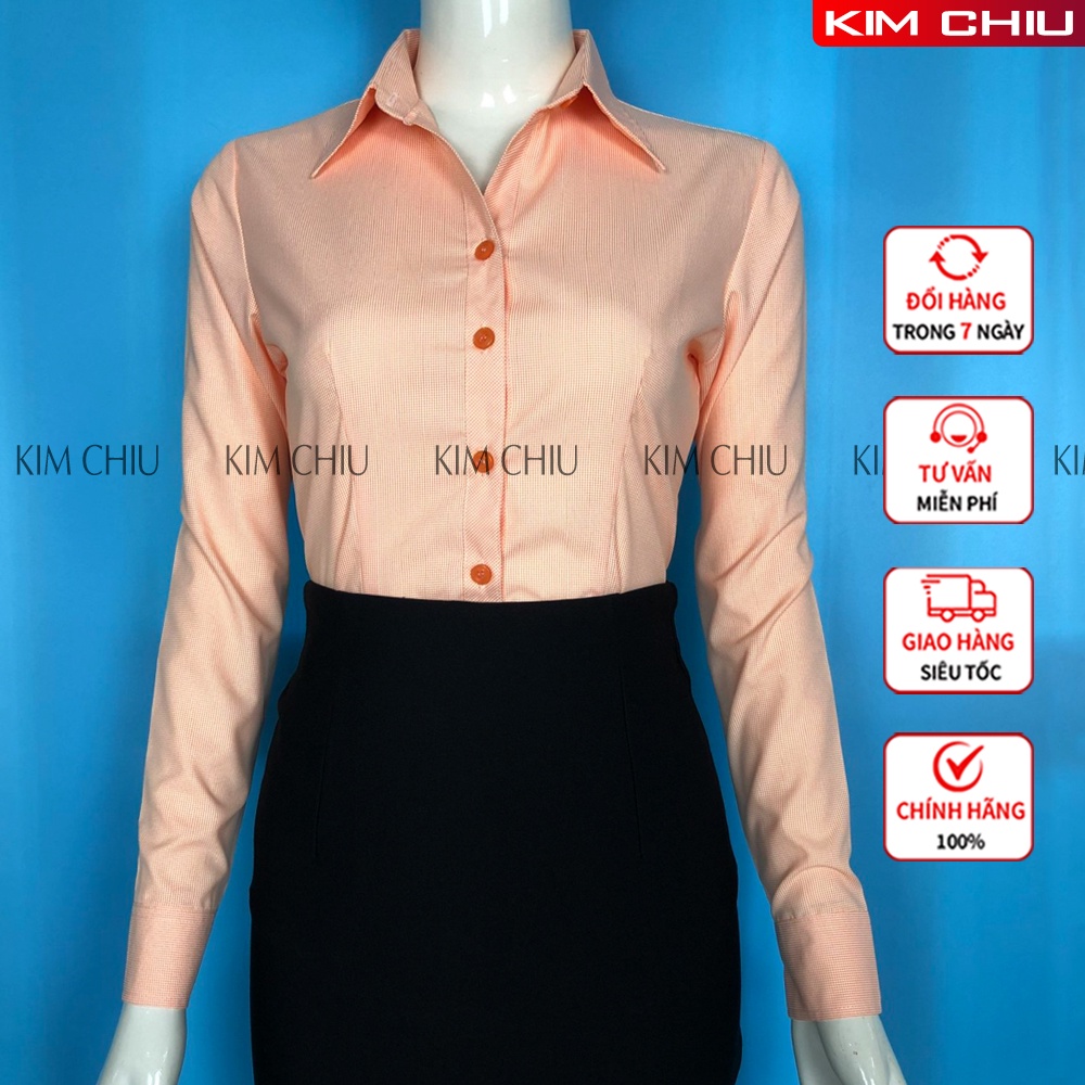 Áo Sơ Mi Nữ Công Sở Kẻ Caro, Form Mai An, Màu Cam Tay Dài Vải Kate Mỹ Đẹp, Ít Nhăn Đứng Áo. HÀNG CHẤT LƯỢNG CAO. SMTD01