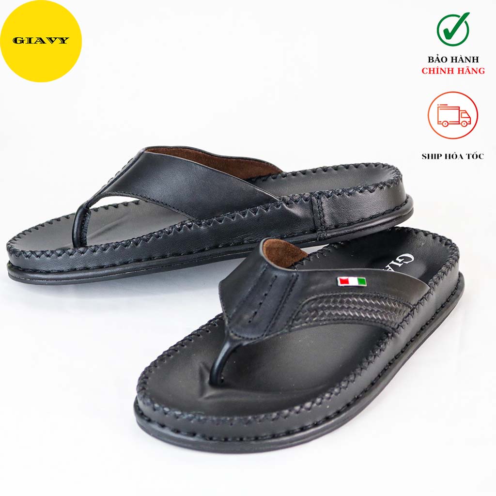 Dép kẹp nam quai da, đế viền chỉ thời trang DT807 - GIÀY GIAVY