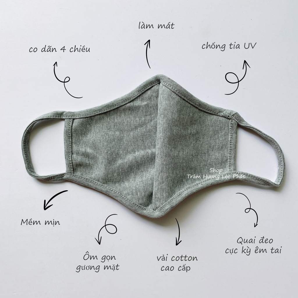Khẩu Trang Nam Nữ Vải Cotton Cao Cấp Chống Nắng Tia Uv Màu Xám Nhạt Combo 5 Cái