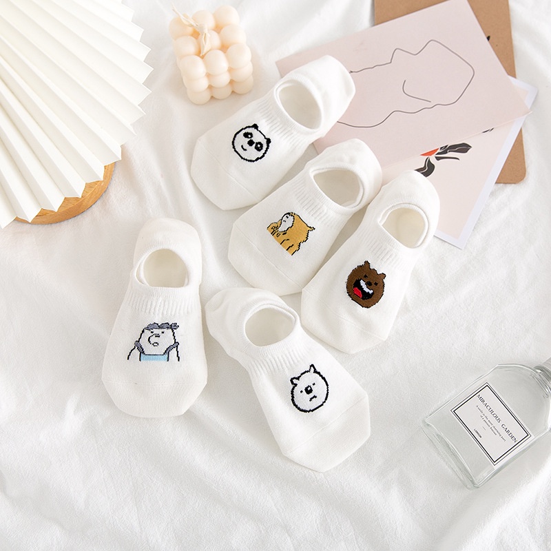 Tất vớ nữ cổ ngắn - combo tất vớ lười nửa bàn chân hoạ tiết chú gấu phong cách Hàn Quốc dễ thương