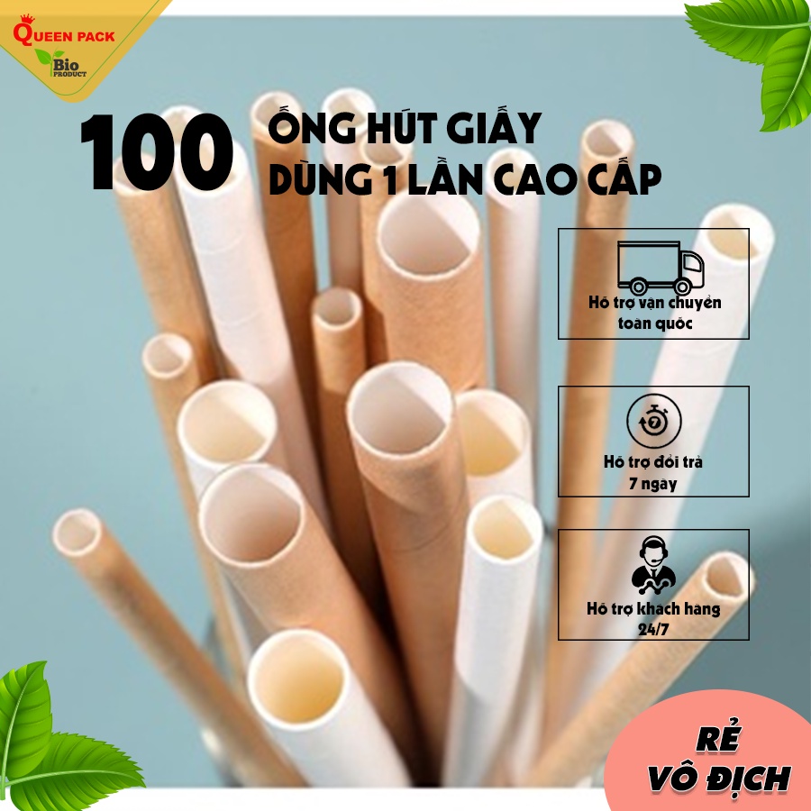 Gói 100 Cái Ống Hút Giấy Các Size Dùng Để Uống Nước, Trà Sữa Hàng cao cấp thân thiện môi trường