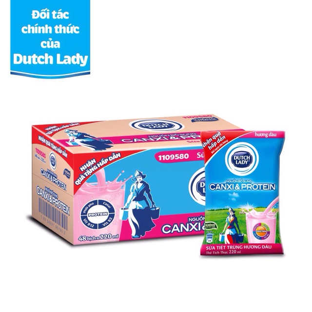 Sữa tươi túi DutchLady hương dâu 220ml date mới nhất