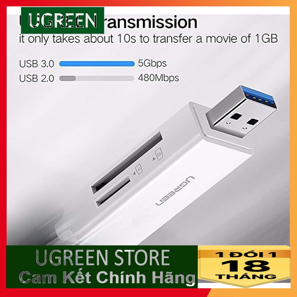 Đầu Đọc Thẻ Nhớ SD/TF USB 3.0 Cao Cấp Ugreen 40753 Chính hãng CM104
