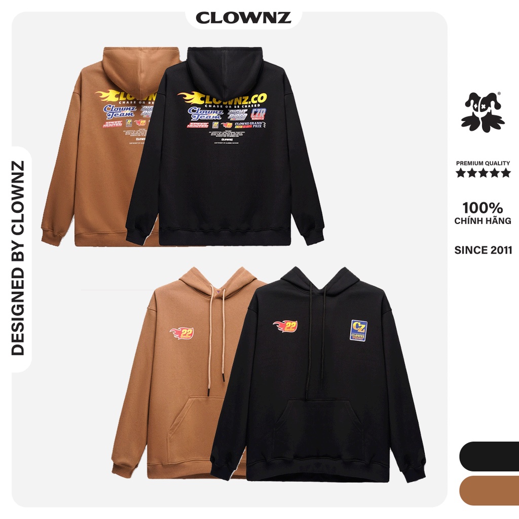 Áo khoác hoodie basic local brand Clownz Racing.Co nỉ bông unisex nam nữ form rộng có mũ