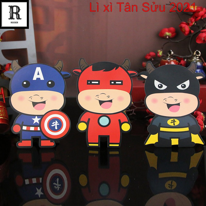Bao Lì Xì Hoạt Hình Sửu nhi - Con Trâu Marvel Doremon Pikachu TẾT Tân Sửu 2021 (COMBO 10 BAO)