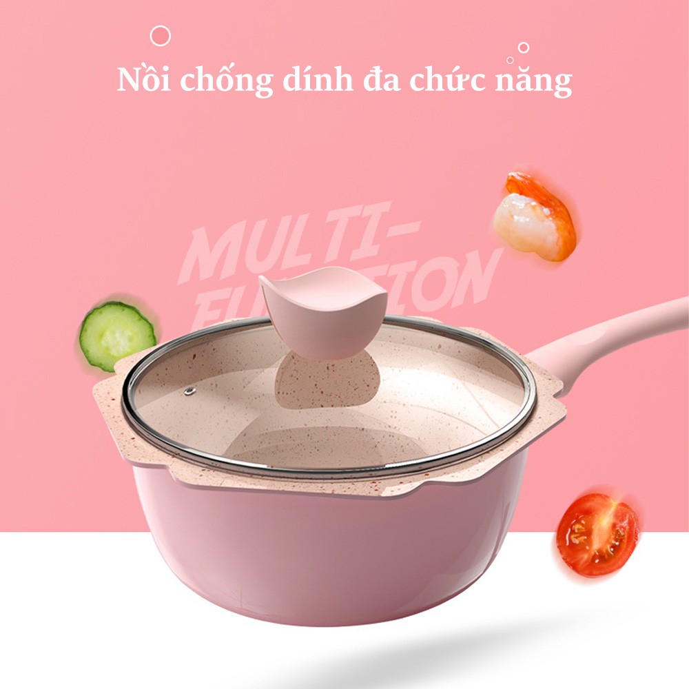 Bộ nồi chảo bếp từ, chiên, hấp, xào cho bé ăn dặm, Bộ nồi chảo đá chống dính cao cấp