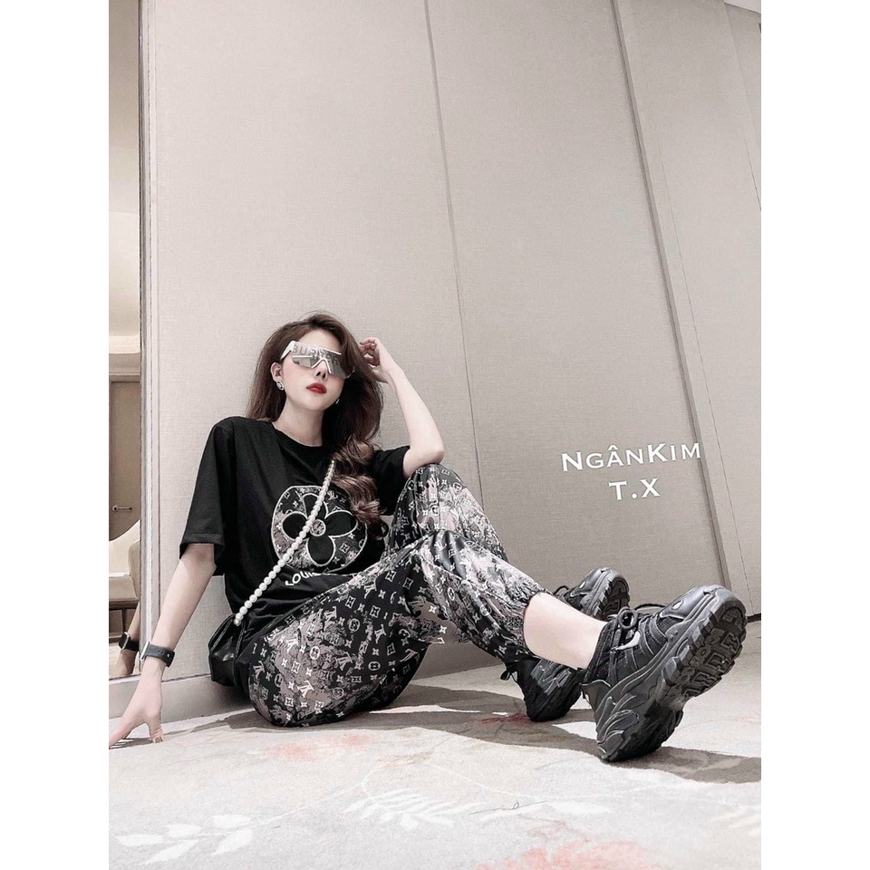 SET BỘ THỜI TRANG FOM RỘNG PHỐI HỌA TIẾT LV HOA THÊU