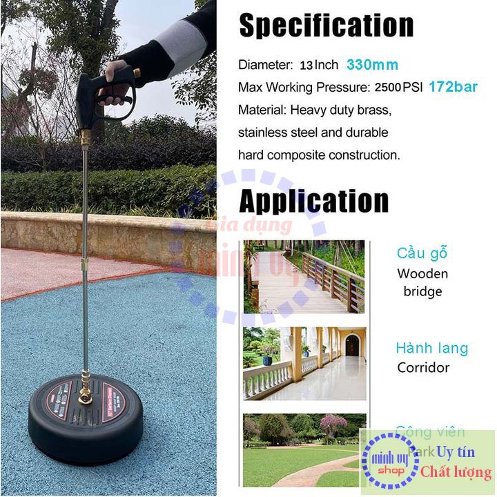 Bàn chải xoay tự động phun cao áp vệ sinh sàn - 13inch (330mm) áp lực 2500psi - bàn chải vệ sinh pin NLMT