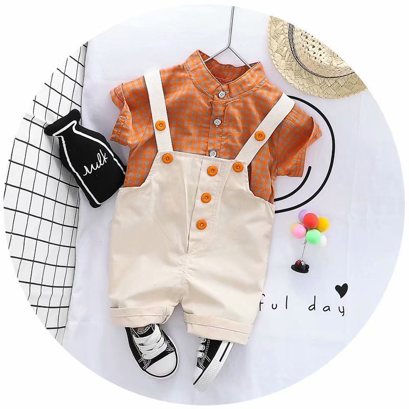 Set áo sơ mi tay ngắn và quần yếm thời trang dành cho bé trai 1-4 tuổi