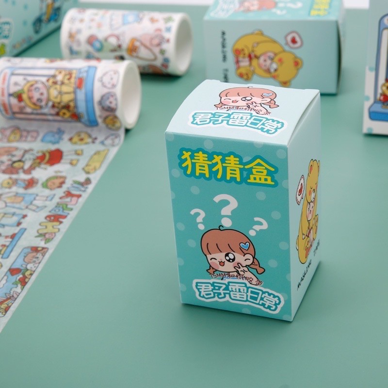 Cuộn băng keo washi masking tape bản to hoạt hình dán dễ thương trang trí