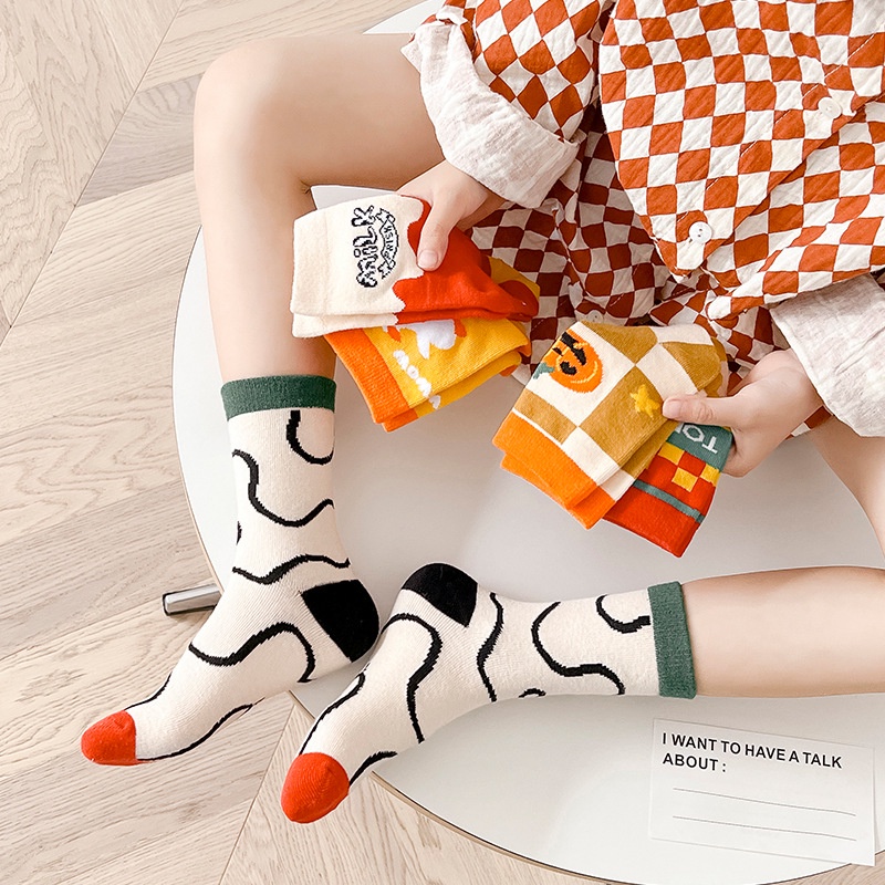 Set 5 Đôi Vớ Cotton Thoáng Khí Họa Tiết Hoạt Hình Cho Bé