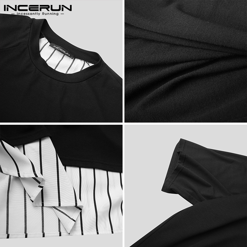 Áo Giả Hai Mảnh INCERUN Tay Ngắn Họa Tiết Sọc Thời Trang Cho Nam