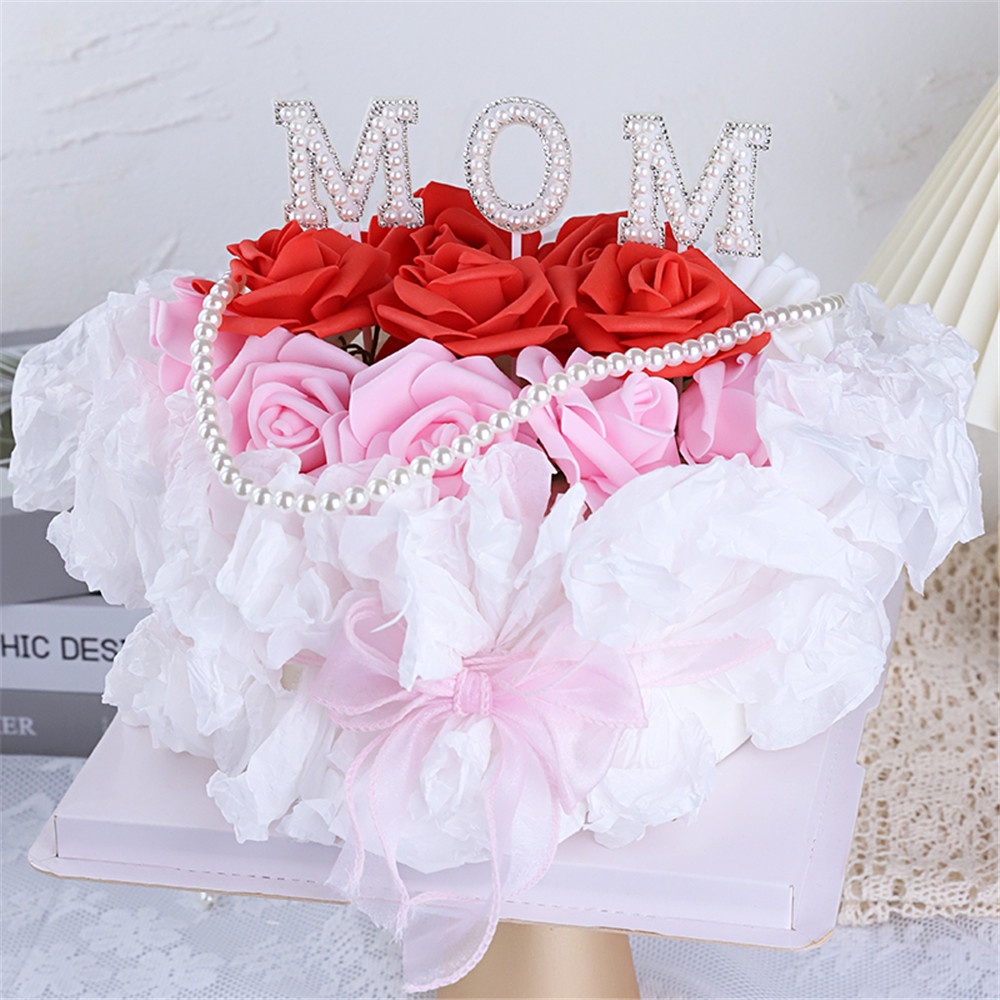 Cod Qipin Happy Bộ Phụ Kiện Cắm Trang Trí Bánh Kem Tráng Miệng Tiệc Tráng Miệng Đính Ngọc Trai Chữ Mum Dành Cho Ngày Của Mẹ