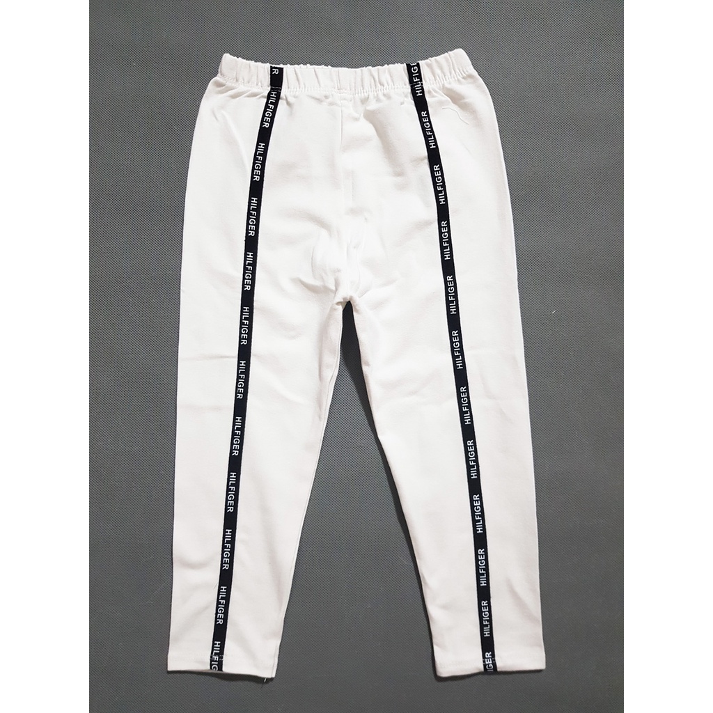 Quần legging trắng dài bé gái viền sọc thể thao